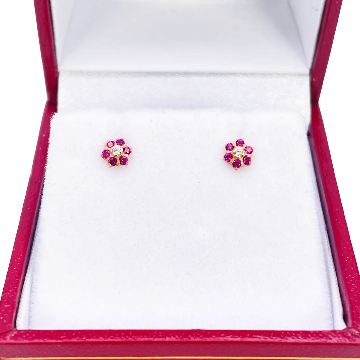22ct Gold Children's Red Floral Mini Stud Earrings 4mm 