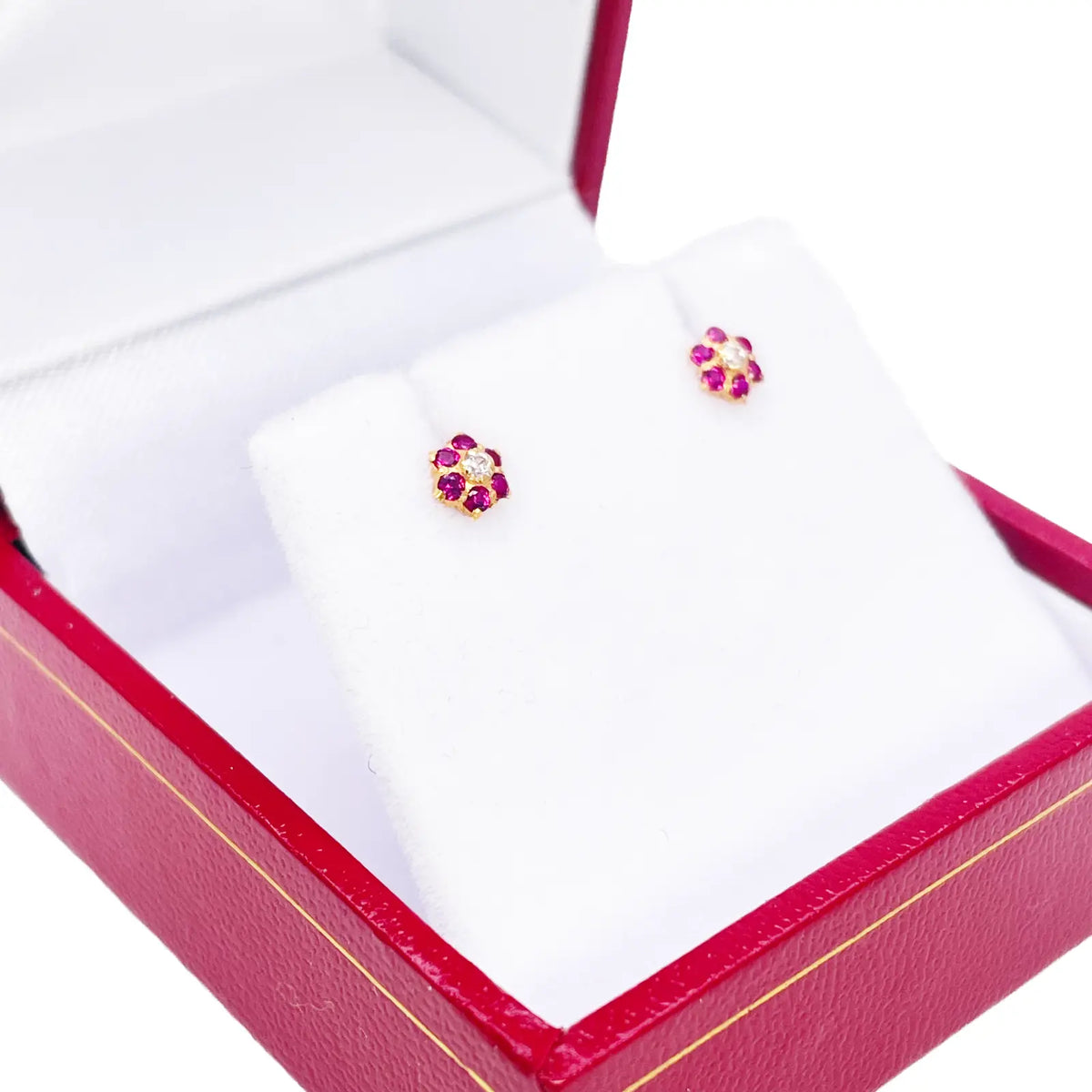 22ct Gold Children's Red Floral Mini Stud Earrings 4mm 