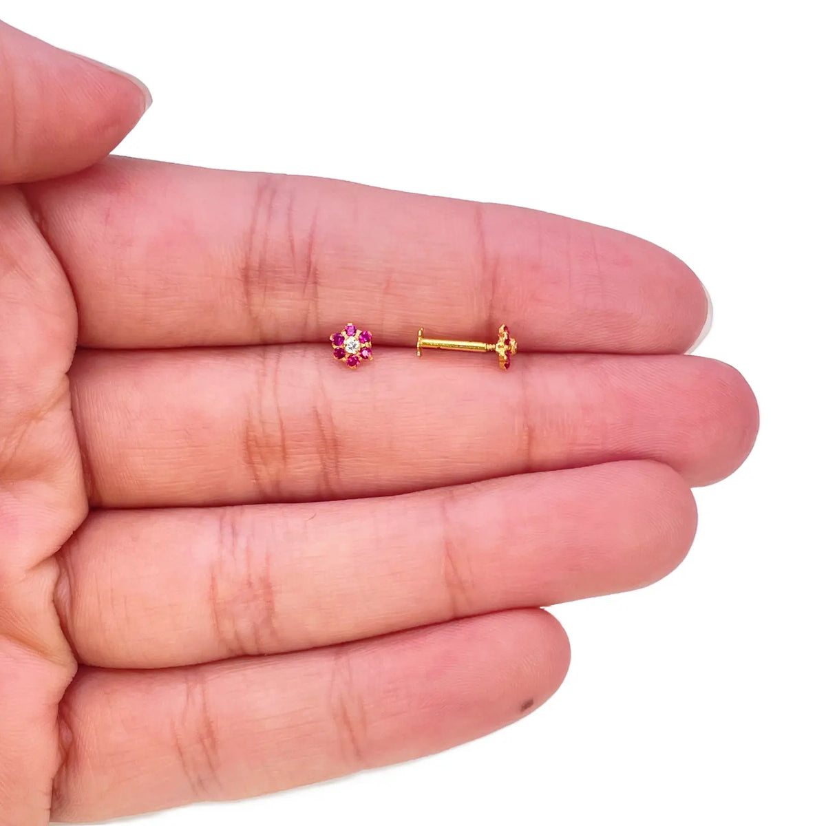 22ct Gold Children's Red Floral Mini Stud Earrings 4mm 