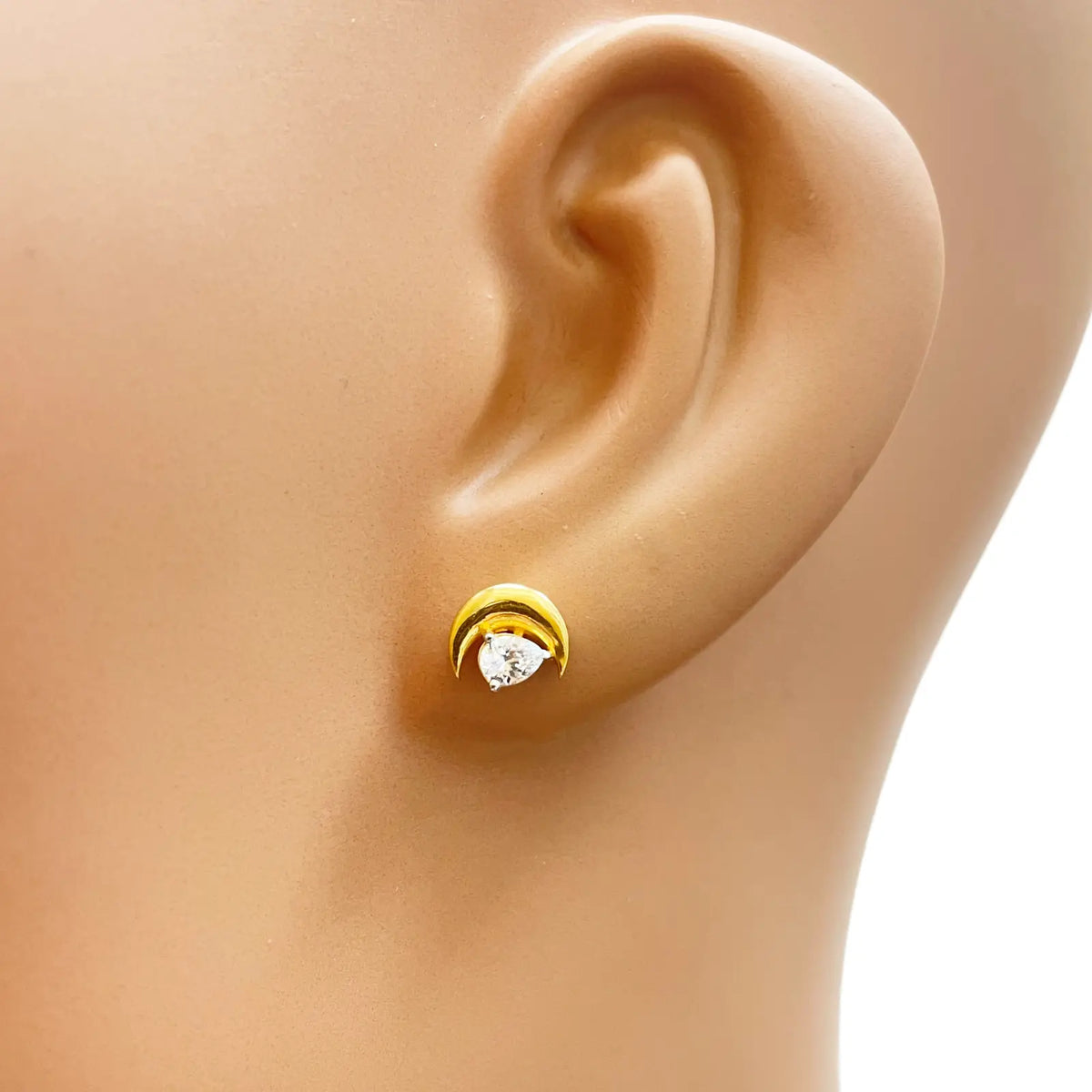 22ct Gold Crescent Moon & Pear Stud Earrings - 6.5x7.5mm  Gold earring
