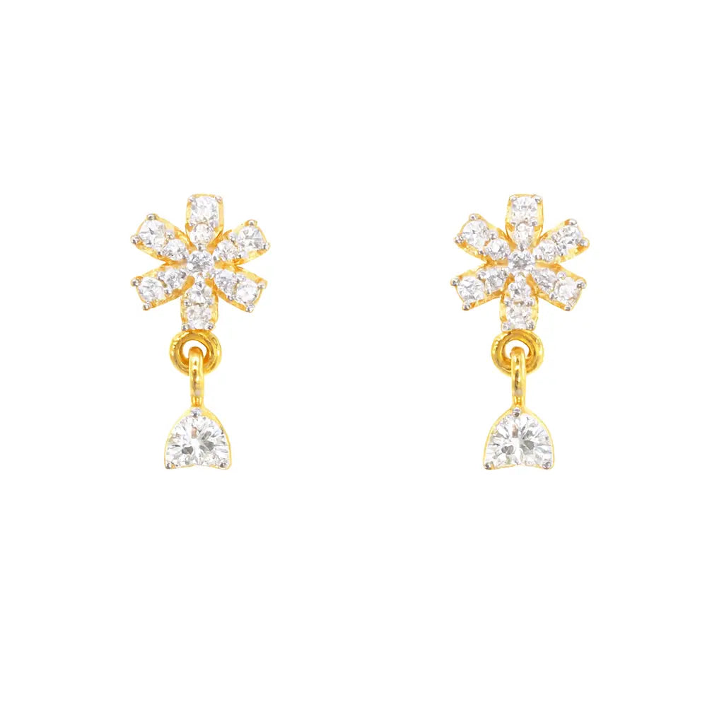 22ct Gold Cubic Zirconia Cluster Floral Stud Earrings Sparkle Design 13x6.5mm  Gold earring