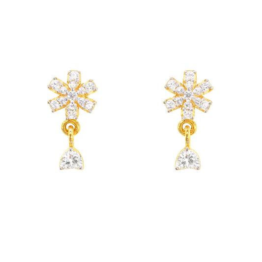 22ct Gold Cubic Zirconia Cluster Floral Stud Earrings Sparkle Design 13x6.5mm  Gold earring