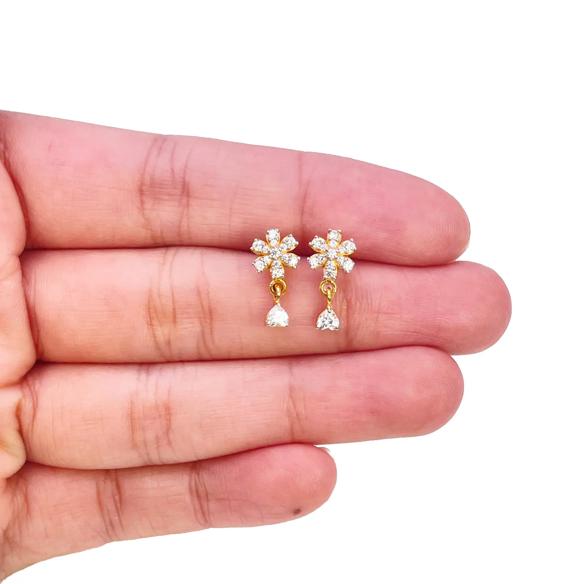 22ct Gold Cubic Zirconia Cluster Floral Stud Earrings Sparkle Design 13x6.5mm  Gold earring