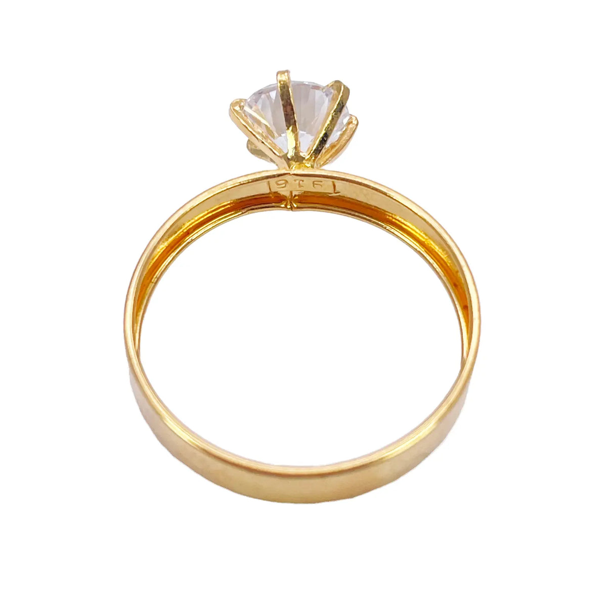 22ct Gold Cubic Zirconia Solitaire Ring Patterned Shoulder 6-Claw 7.7mm Width 