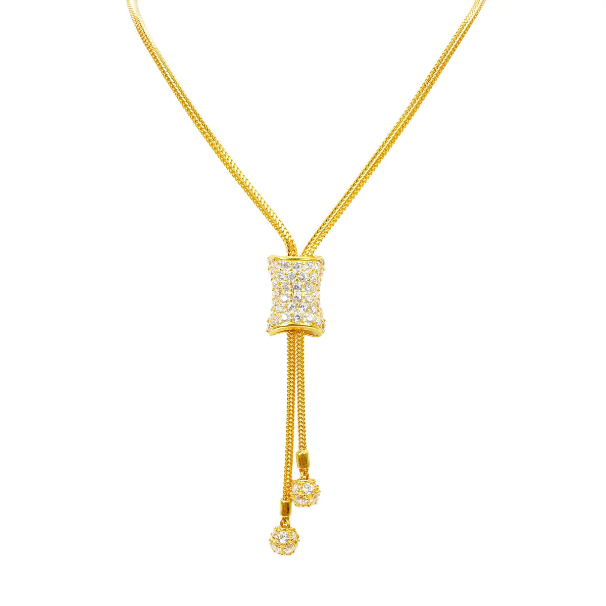 22ct Gold Cubic Zirconia Y-Drop Necklace Lariat Dragon Foxtail Tassel Chain 16.5 Inches 