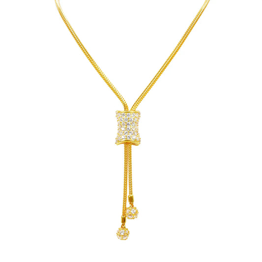 22ct Gold Cubic Zirconia Y-Drop Necklace Lariat Dragon Foxtail Tassel Chain 16.5 Inches 