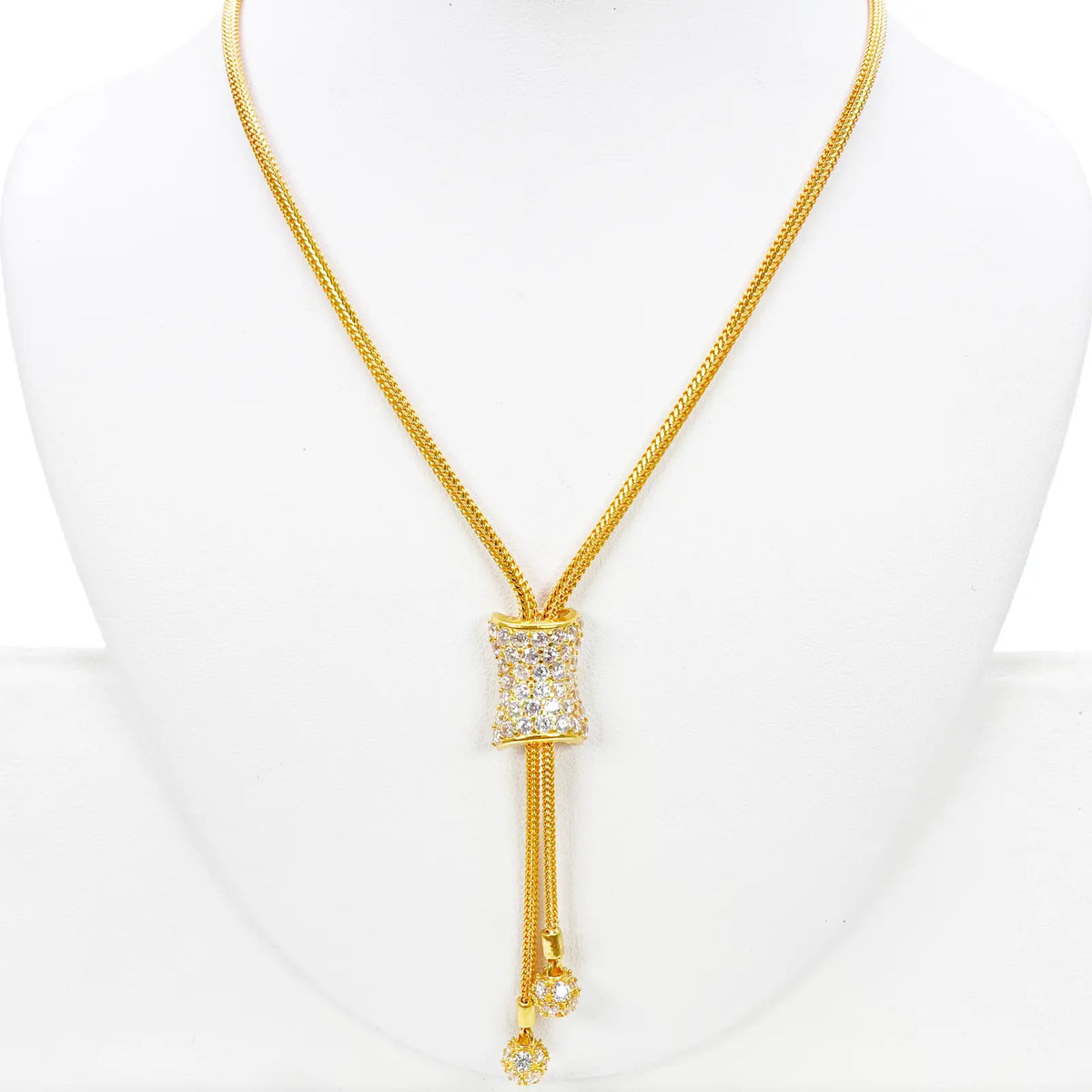 22ct Gold Cubic Zirconia Y-Drop Necklace Lariat Dragon Foxtail Tassel Chain 16.5 Inches 