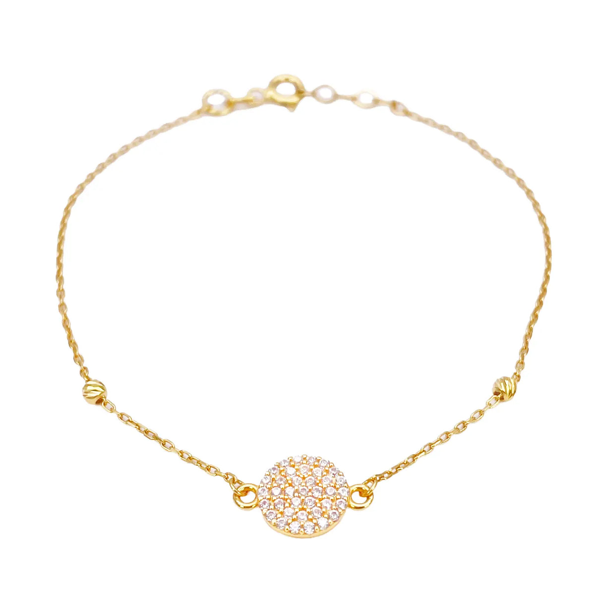 22ct Gold Dainty Beaded Cubic Zirconia Disc Bracelet Diamond Cut Lightweight 7 Inches 