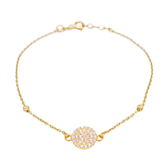 22ct Gold Dainty Beaded Cubic Zirconia Disc Bracelet Diamond Cut Lightweight 7 Inches 