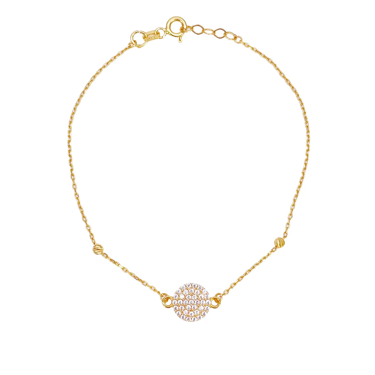 22ct Gold Dainty Beaded Cubic Zirconia Disc Bracelet Diamond Cut Lightweight 7 Inches 
