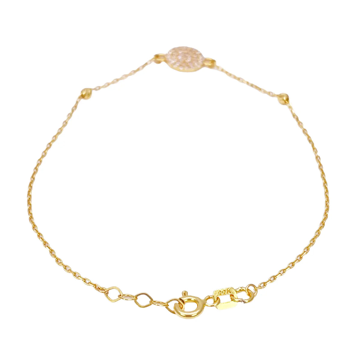 22ct Gold Dainty Beaded Cubic Zirconia Disc Bracelet Diamond Cut Lightweight 7 Inches 