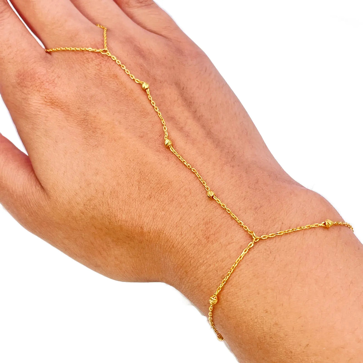 22ct Gold Diamond-Cut Beaded Hand Chain Harness Bracelet  Gold Bracelet