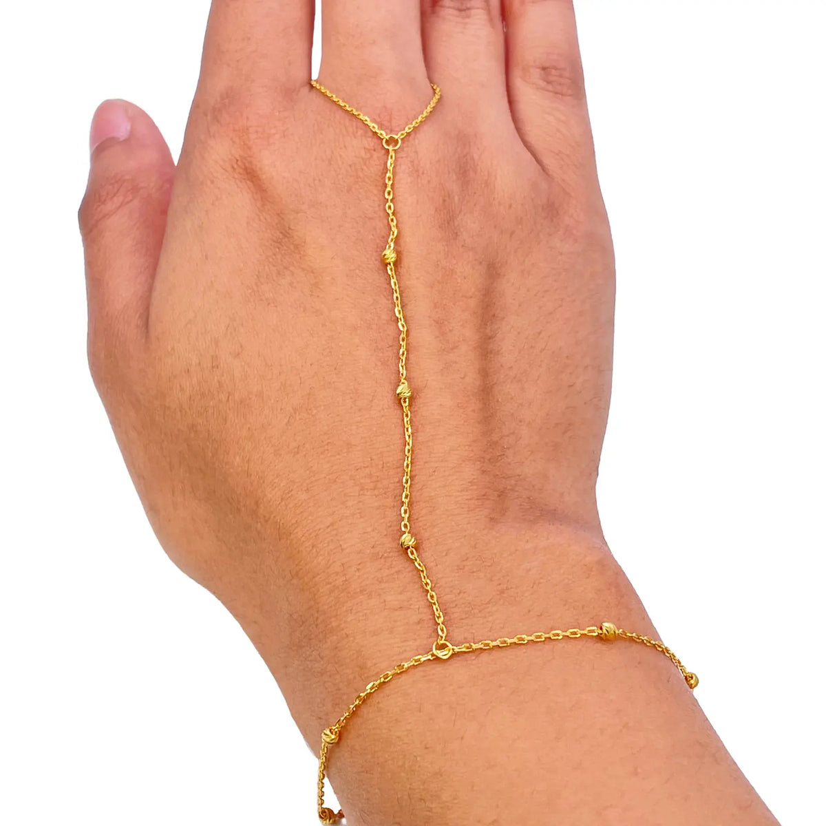 22ct Gold Diamond-Cut Beaded Hand Chain Harness Bracelet  Gold Bracelet