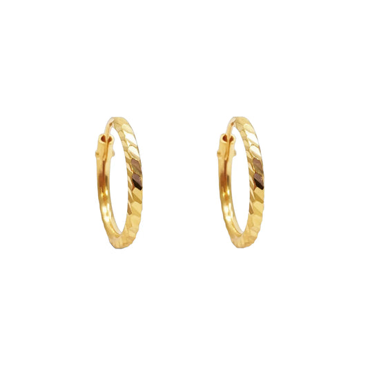 22ct Gold Diamond-Cut High-Polish Hoop Earrings ? 14mm Diameter  Gold Hoop Earrings