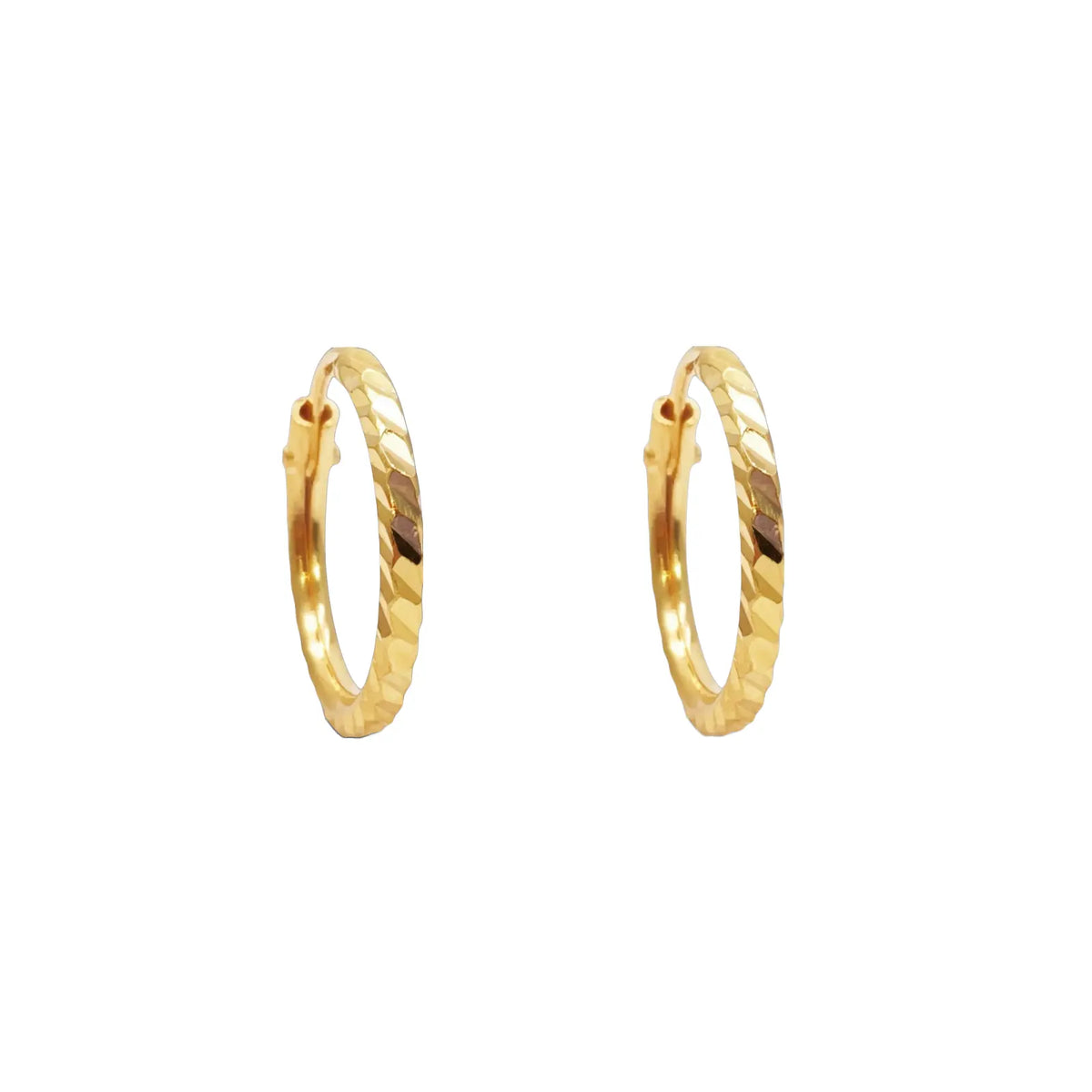22ct Gold Diamond-Cut High-Polish Hoop Earrings ? 14mm Diameter  Gold Hoop Earring