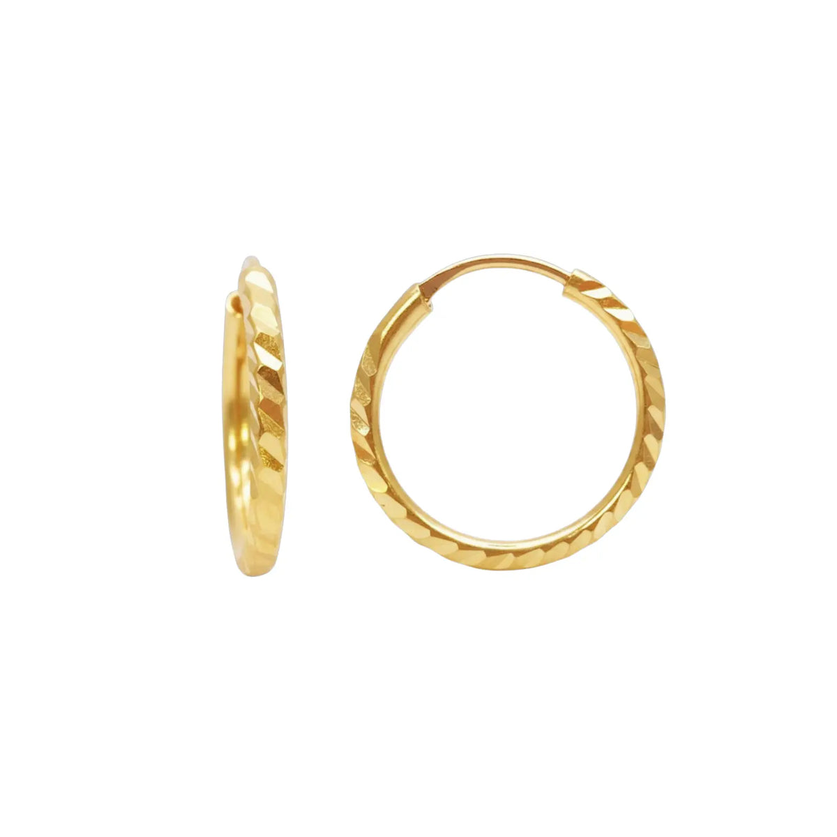 22ct Gold Diamond-Cut High-Polish Hoop Earrings ? 14mm Diameter  Gold Hoop Earring