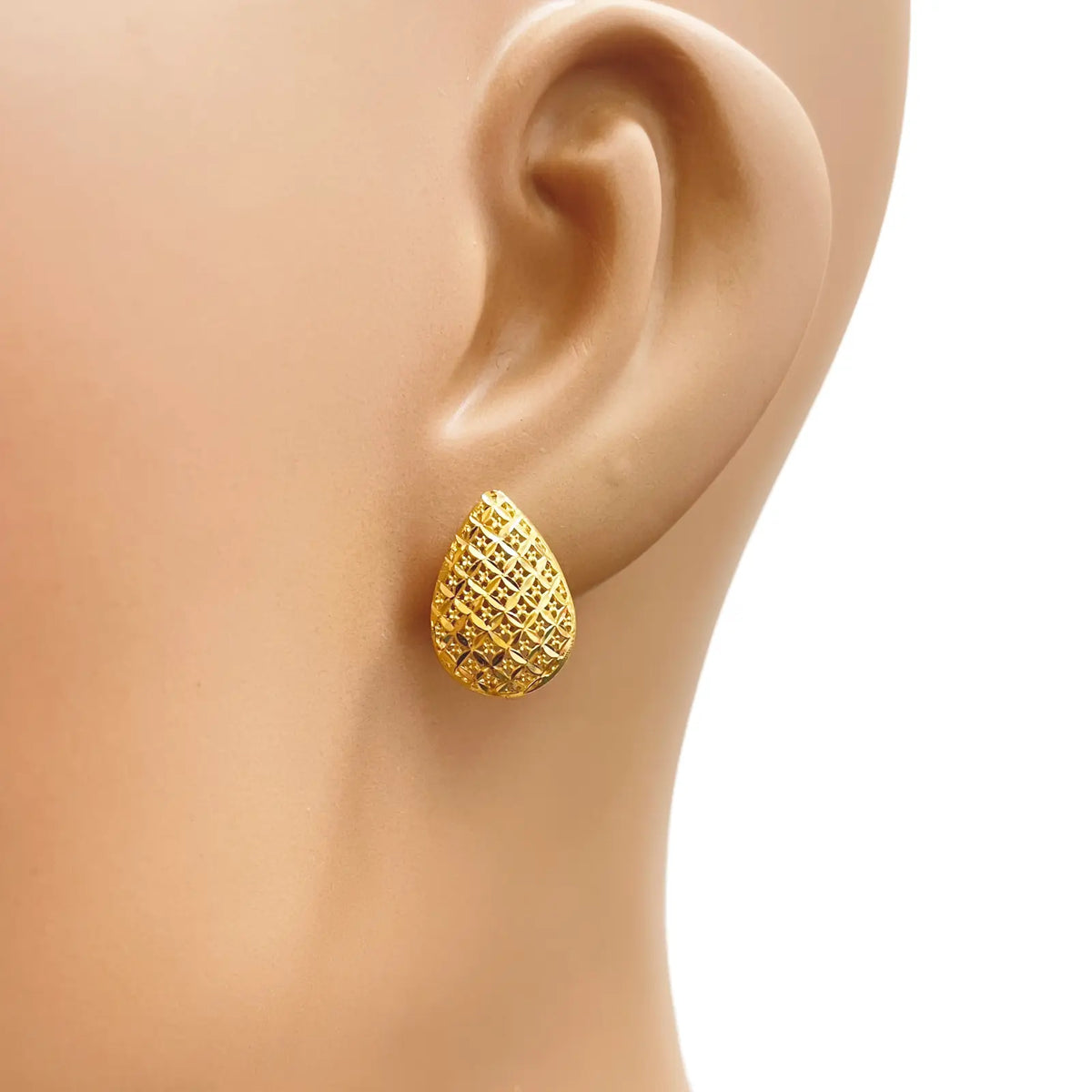 22ct Gold Diamond-Cut Mesh Textured Pear Drop Necklace and Earring Set  Gold Necklace