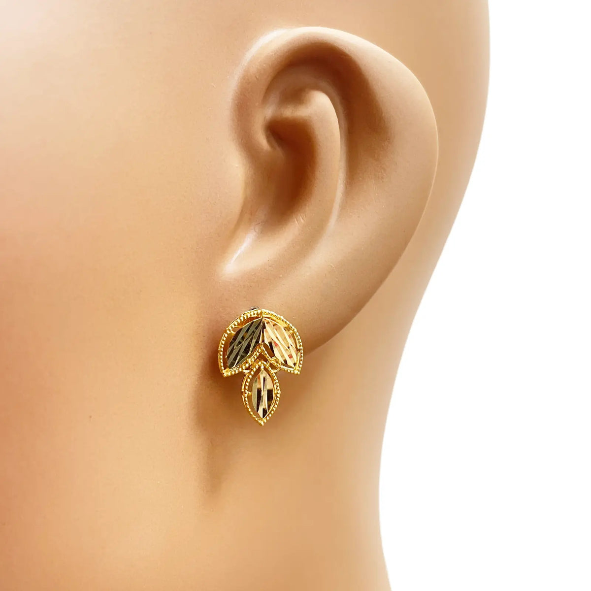22ct Gold Diamond-Cut Milgrain Graduating Leaf Necklace and Earring Set  Gold Necklace