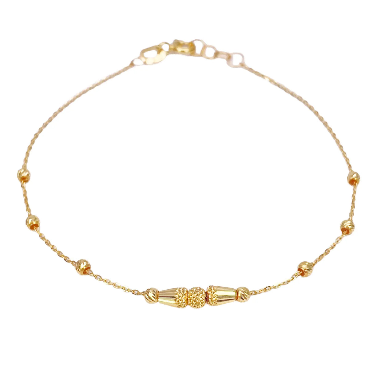 22ct Gold Diamond Cut Textured Beads Cable Chain Bracelet 7 Inches¬†