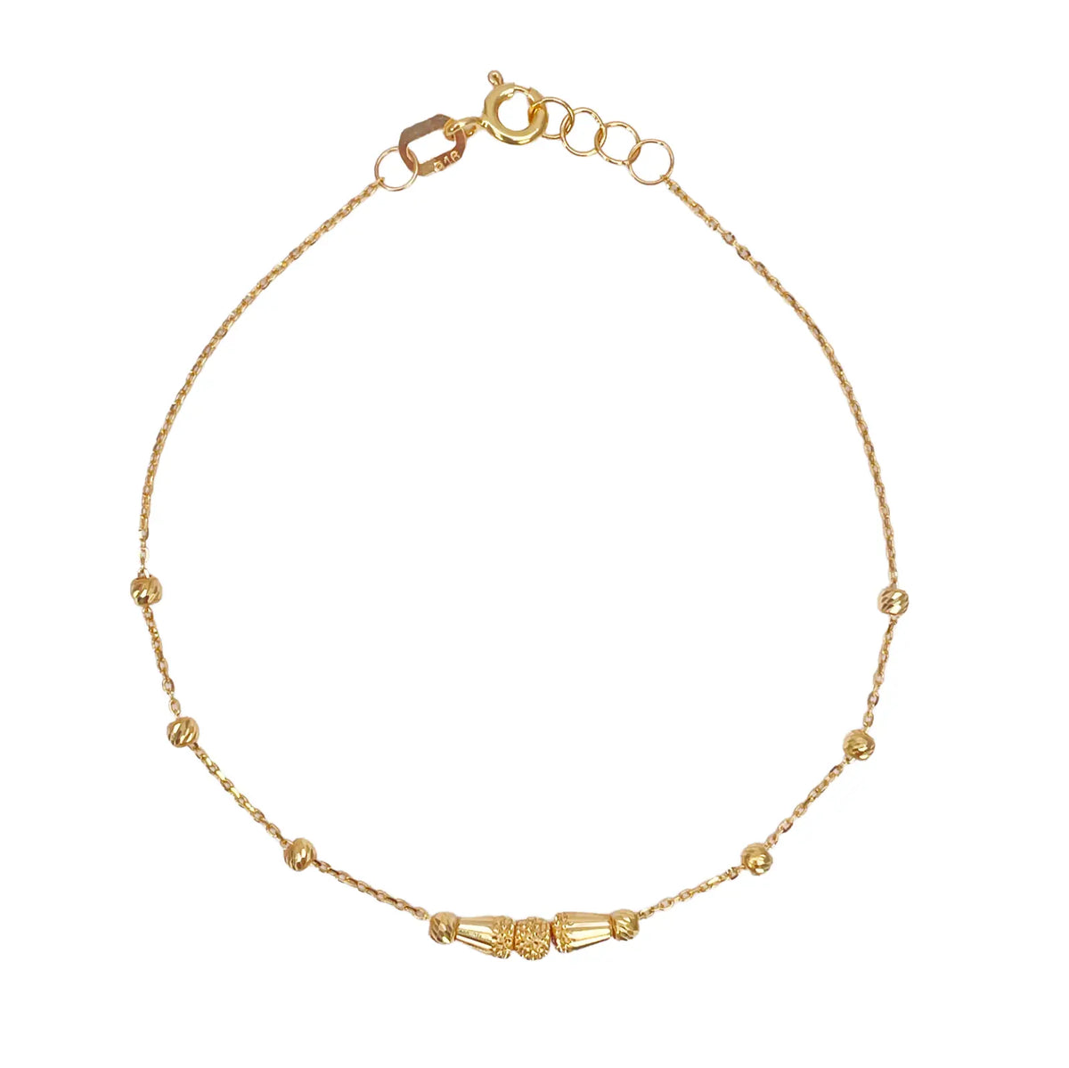 22ct Gold Diamond Cut Textured Beads Cable Chain Bracelet 7 Inches¬†