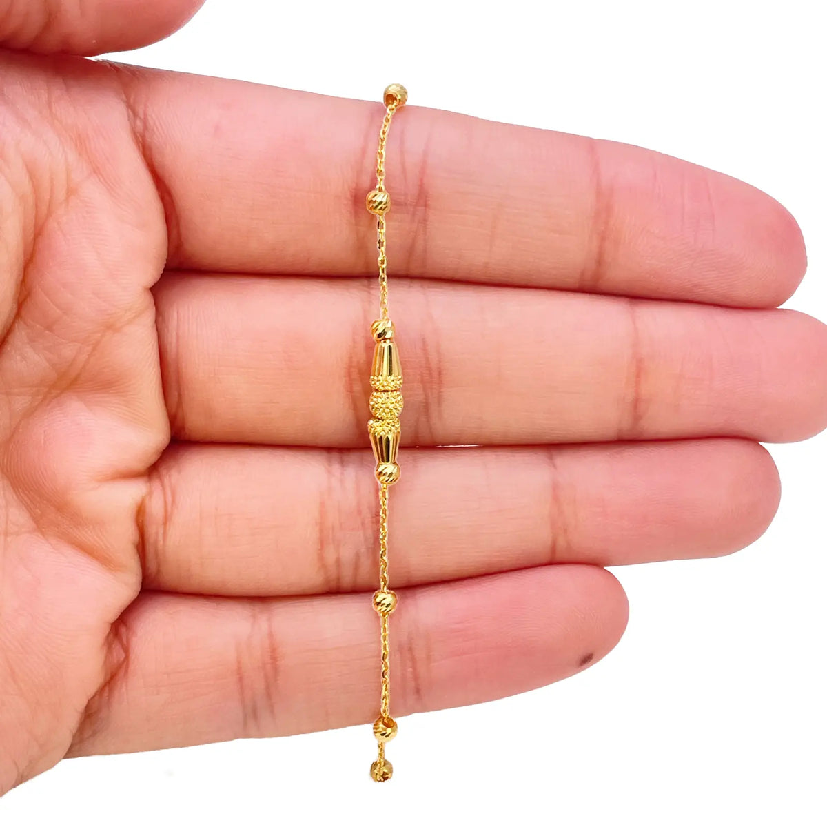 22ct Gold Diamond Cut Textured Beads Cable Chain Bracelet 7 Inches¬†