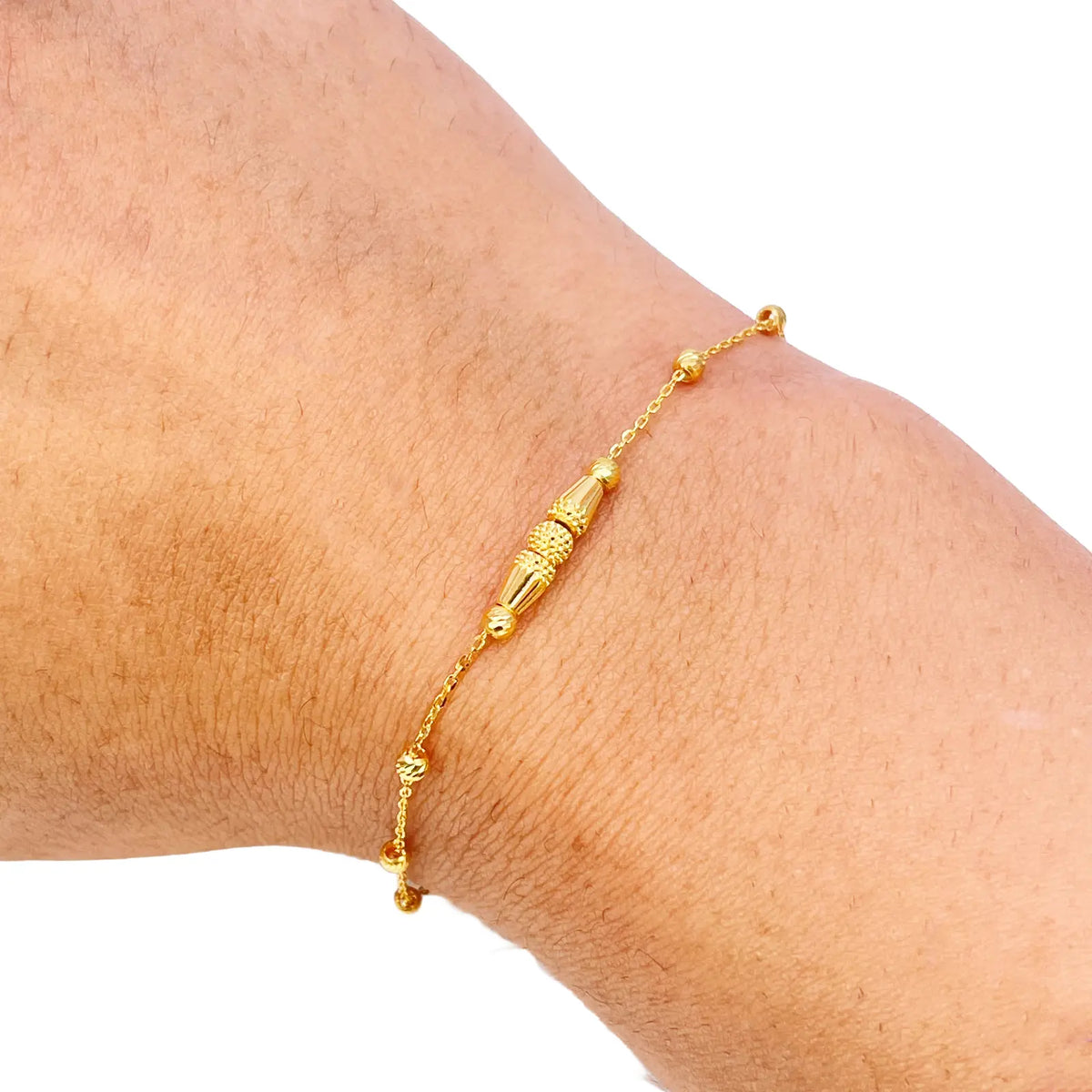 22ct Gold Diamond Cut Textured Beads Cable Chain Bracelet 7 Inches¬†