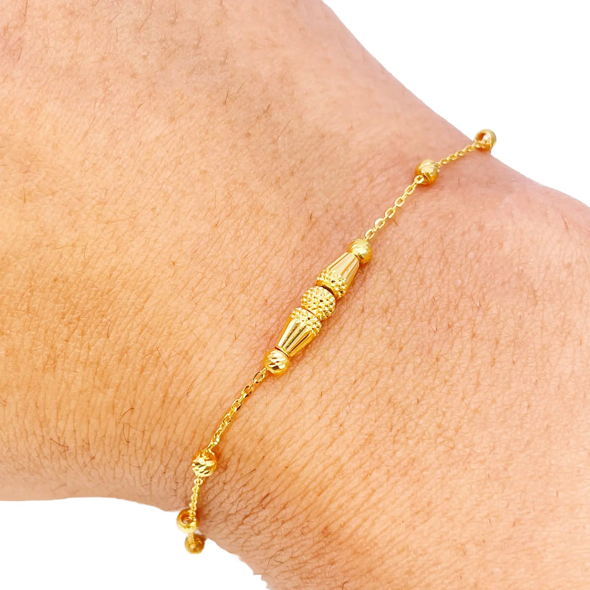 22ct Gold Diamond Cut Textured Beads Cable Chain Bracelet 7 Inches¬†