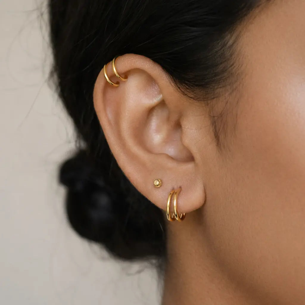 22ct Gold Double Hoop Spiral Threader High Polished Earring 