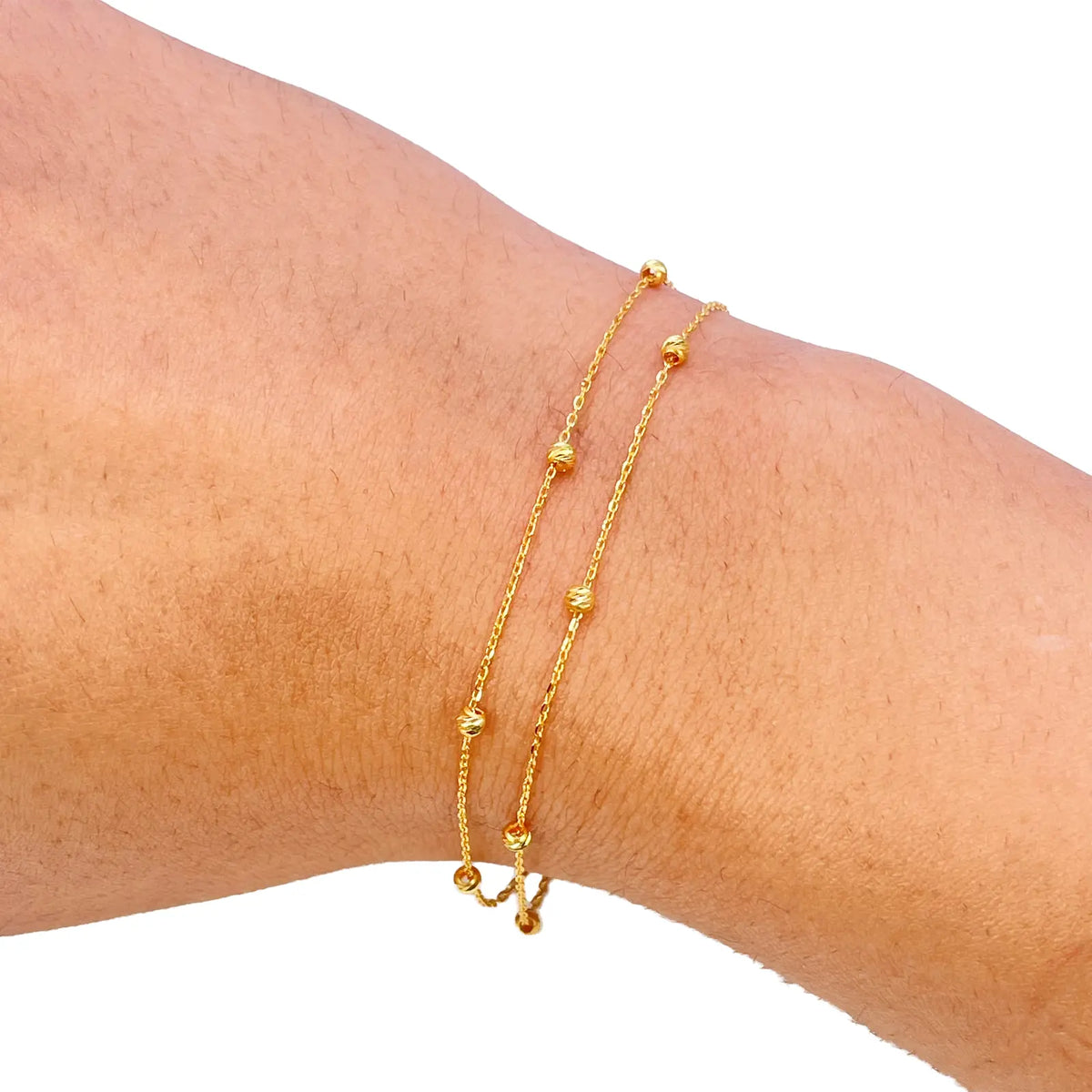 22ct Gold Double Layer Diamond Cut Bead Cable Chain Bracelet 7 Inches¬†