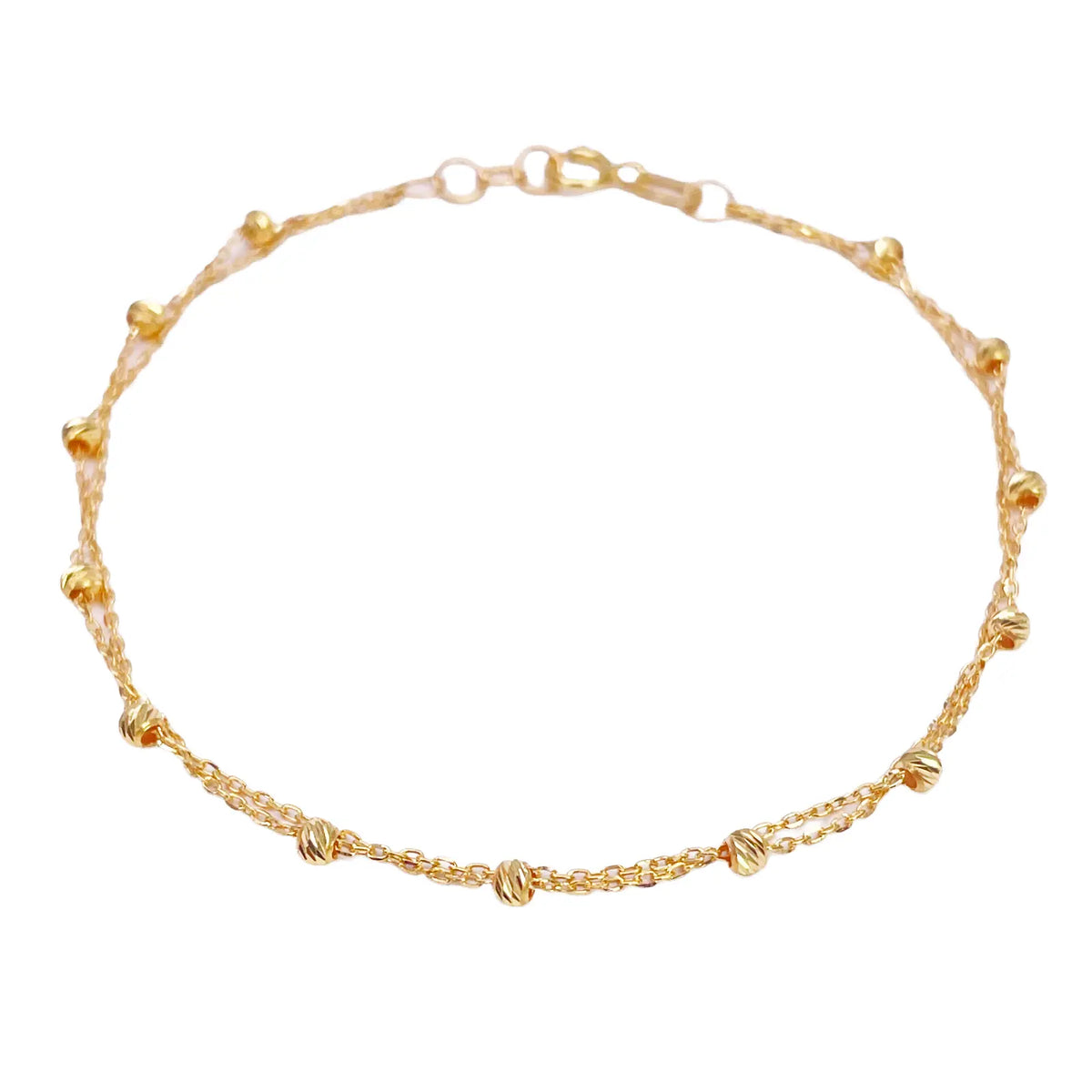 22ct Gold Double Layer Diamond Cut Bead Cable Chain Bracelet 7 Inches¬†