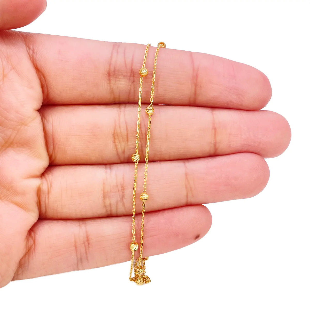 22ct Gold Double Layer Diamond Cut Bead Cable Chain Bracelet 7 Inches¬†