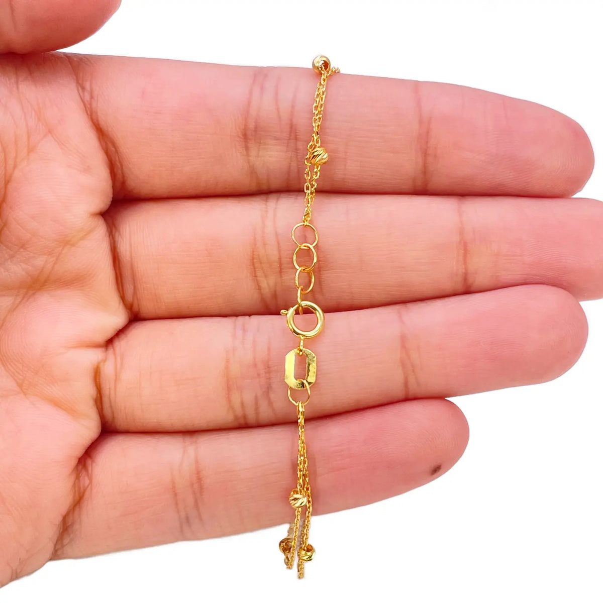 22ct Gold Double Layer Diamond Cut Bead Cable Chain Bracelet 7 Inches¬†
