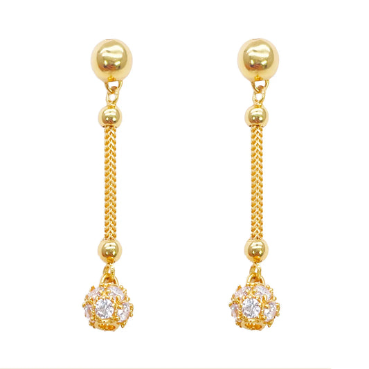 22ct Gold Drop Earrings Cubic Zirconia Glitter Ball Dragon Foxtail Chain Link 1.5 Inches 