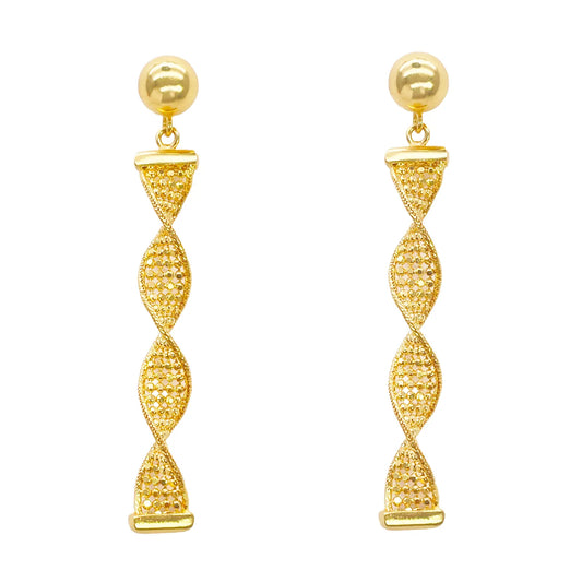 22ct Gold Drop Earrings Diamond Cut High Polished Twisted Studs 45x5.3mm 