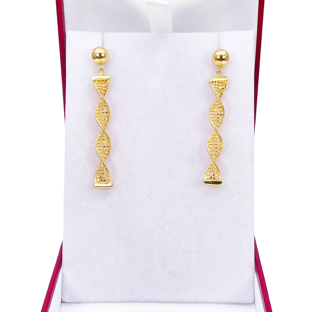 22ct Gold Drop Earrings Diamond Cut High Polished Twisted Studs 45x5.3mm 