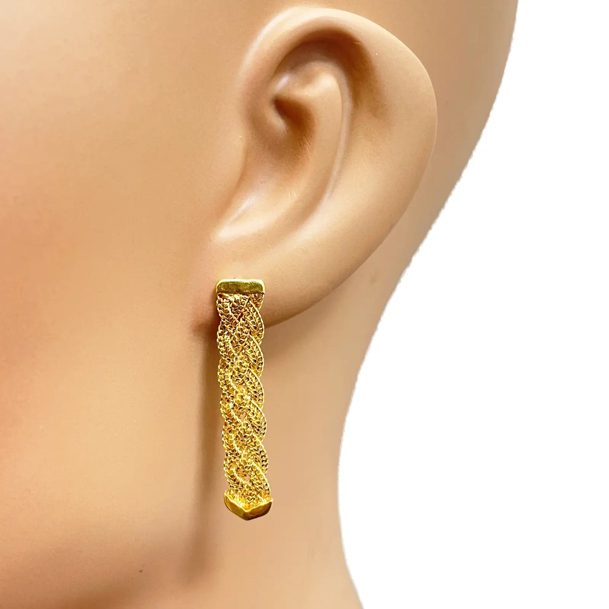 22ct Gold Filigree Earrings Braided Drop Studs 38x6.5mm 