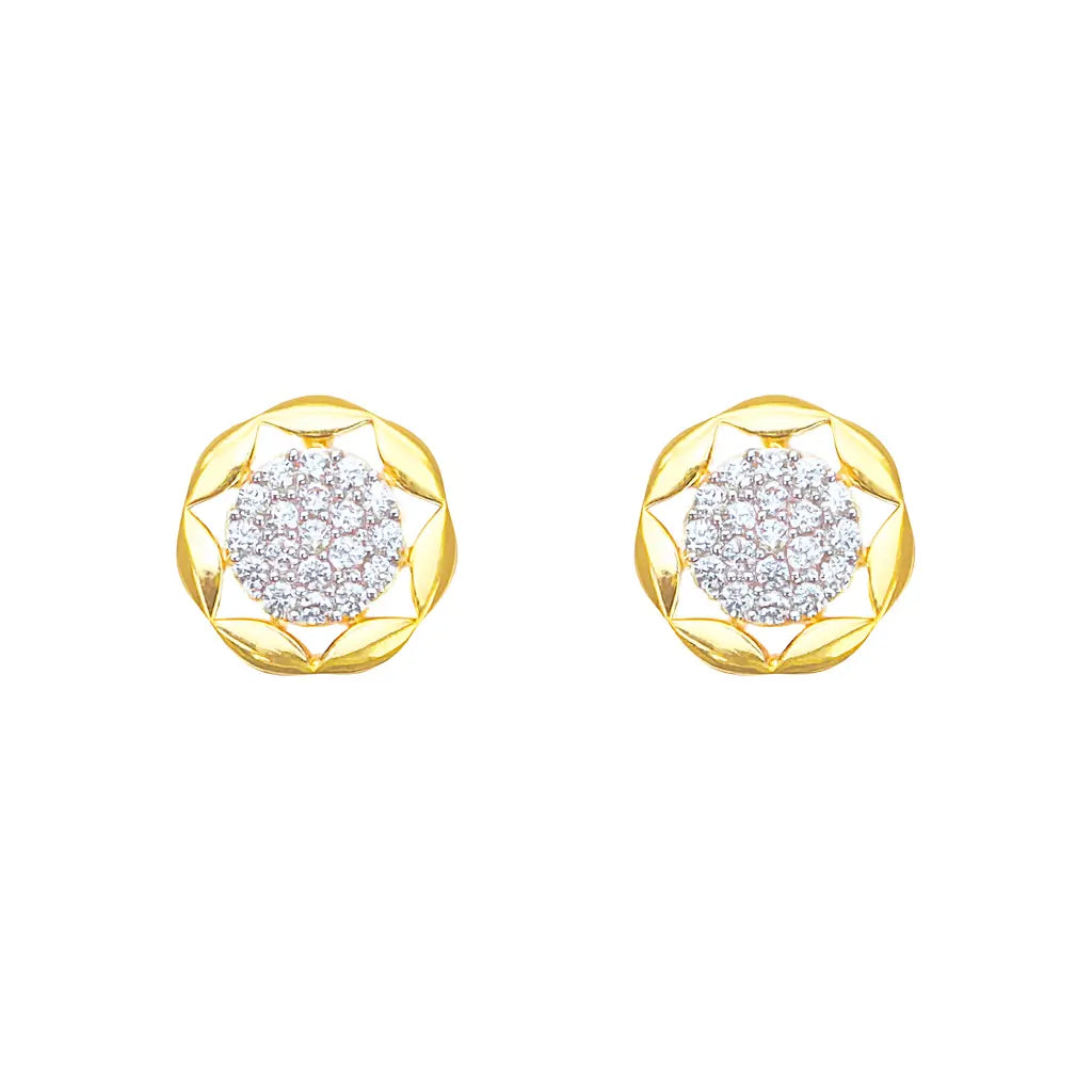 22ct Gold Floral Cubic Zirconia Cluster Stud Earrings High Polished - 9.5mm Width  Gold earring