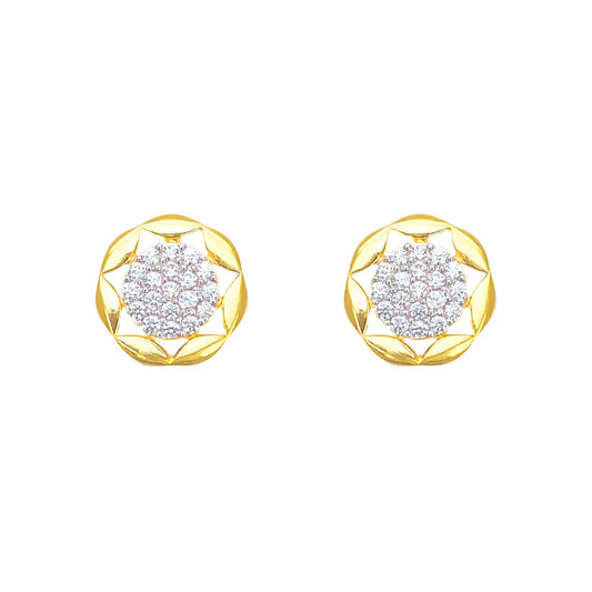 22ct Gold Floral Cubic Zirconia Cluster Stud Earrings High Polished - 9.5mm Width  Gold earring