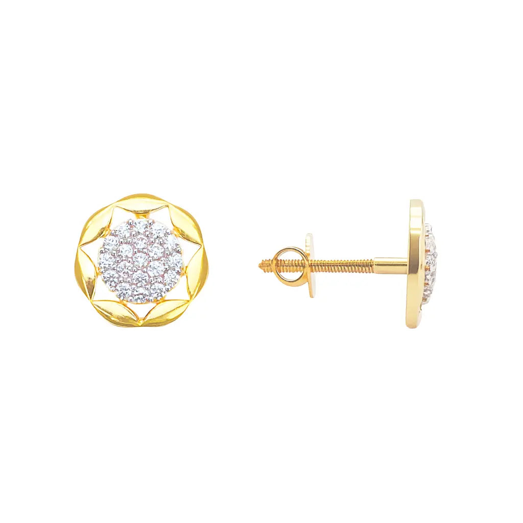 22ct Gold Floral Cubic Zirconia Cluster Stud Earrings High Polished - 9.5mm Width  Gold earring