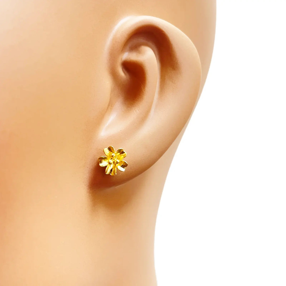 22ct Gold Floral Stud Earrings High Polish Flower Design 7.8mm Width 