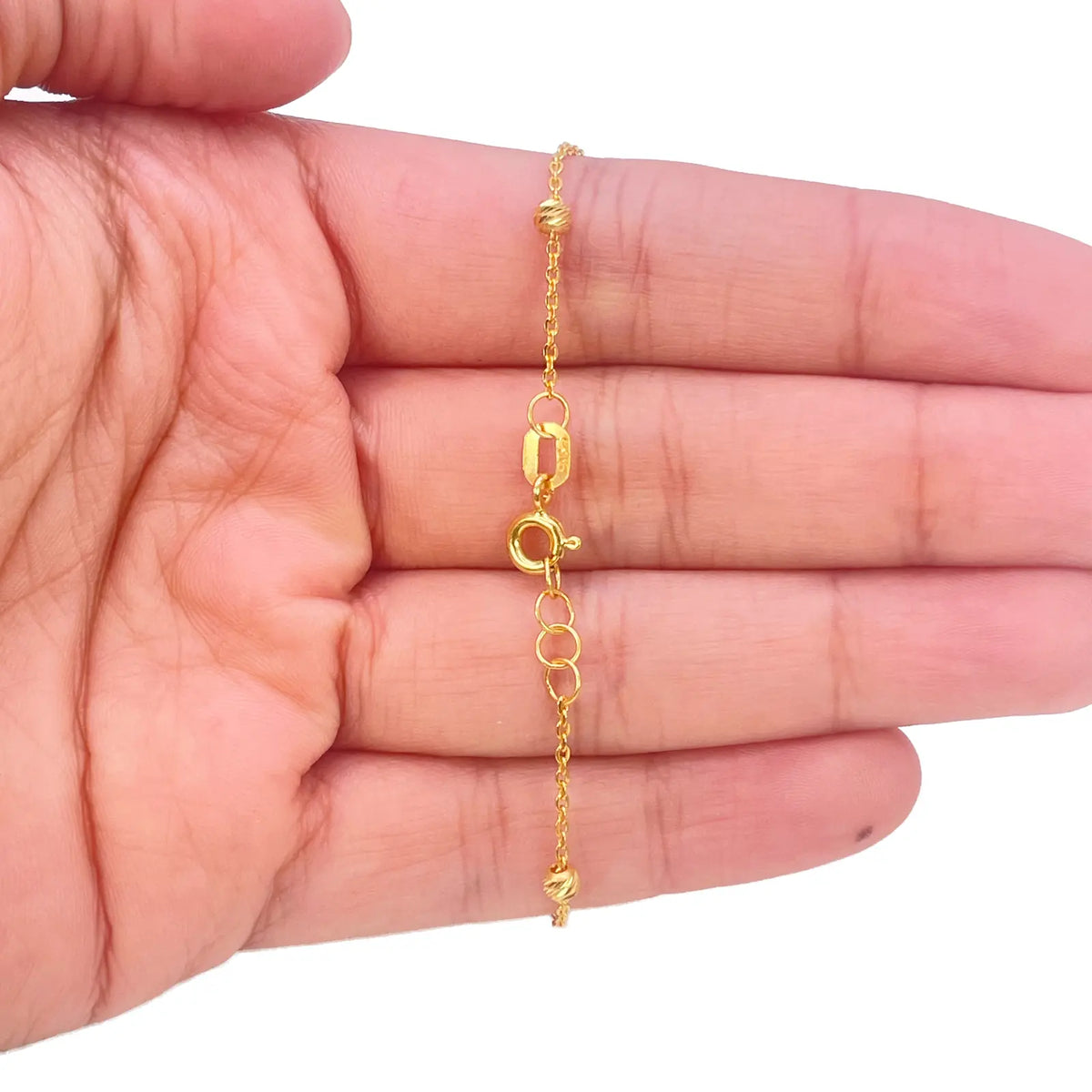 22ct Gold Flower Charm Drop & Diamond Cut Bead Cable Chain Bracelet 7 Inches¬†