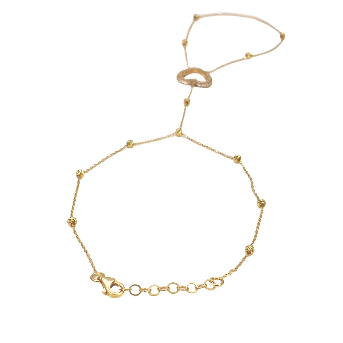 22ct Gold Hand Chain Diamond Cut Beaded Cubic Zirconia Heart Hand Harness Bracelet 