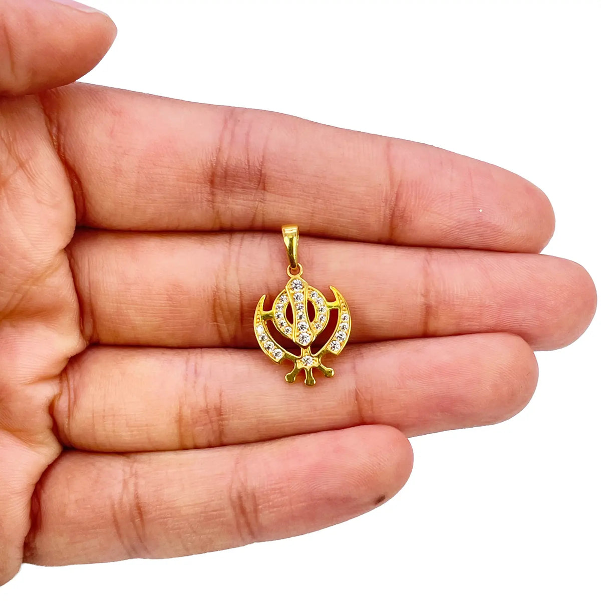 22ct Gold Khanda Pendant Cubic Zirconia High Polished (16.2 x 12.6mm) 