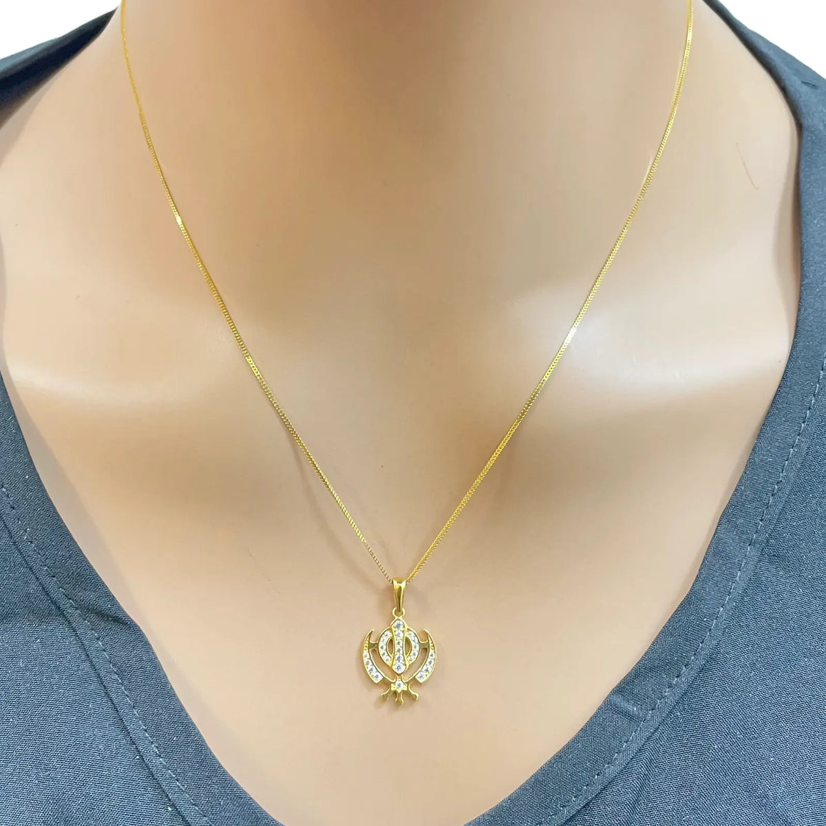 22ct Gold Khanda Pendant Cubic Zirconia High Polished (16.2 x 12.6mm) 