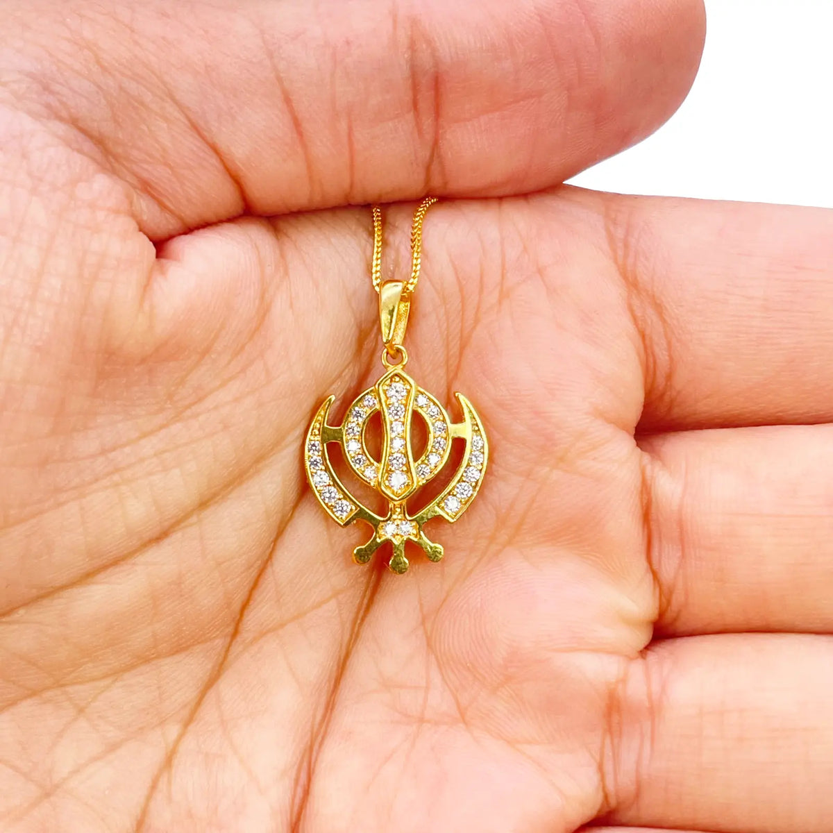 22ct Gold Khanda Pendant Cubic Zirconia High Polished (18.1 x 14.5mm) 
