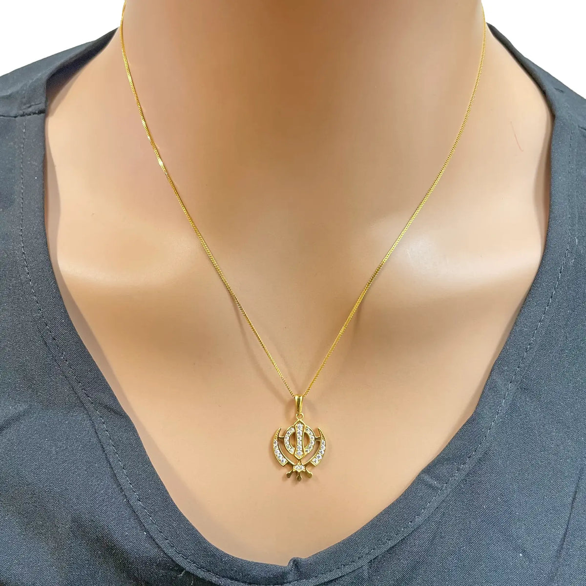 22ct Gold Khanda Pendant Cubic Zirconia High Polished (18.1 x 14.5mm) 