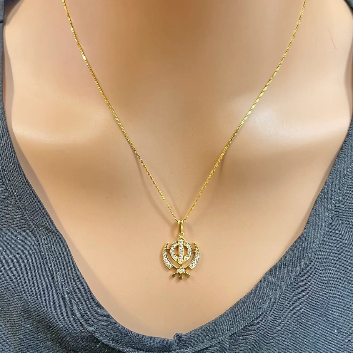 22ct Gold Khanda Pendant Cubic Zirconia High Polished (18.1 x 14.5mm) 