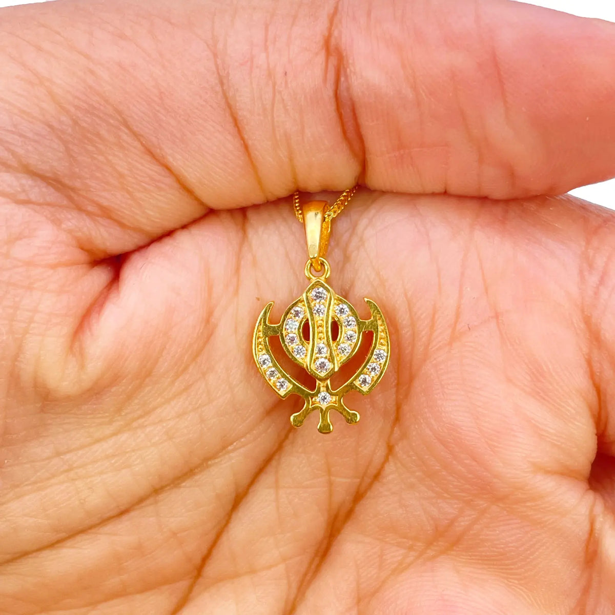 22ct Gold Khanda Pendant High Polished Cubic Zirconia (14.3 x 11.1mm) 