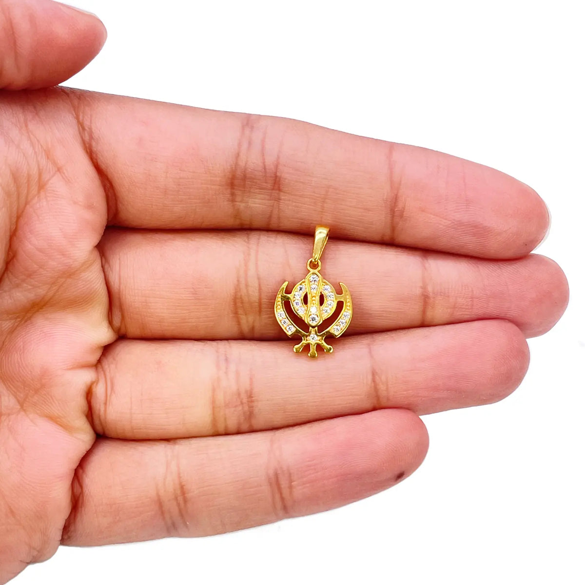 22ct Gold Khanda Pendant High Polished Cubic Zirconia (14.3 x 11.1mm) 