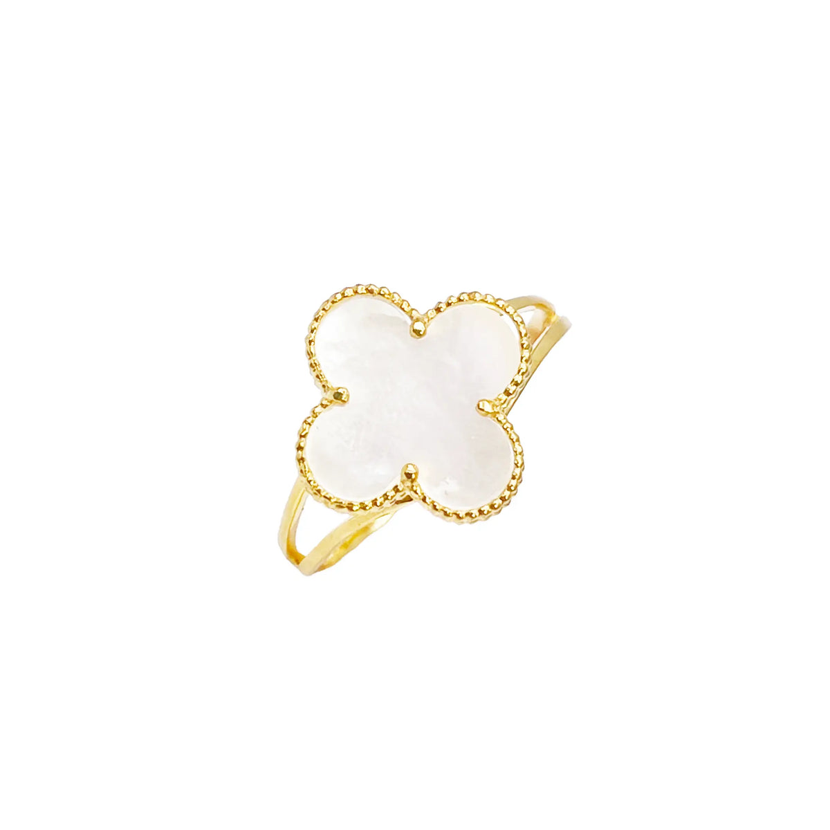 22ct Gold Leaf Ring Trendy Mother Of Pearl Split Shank - 13mm Width  Gold Ring